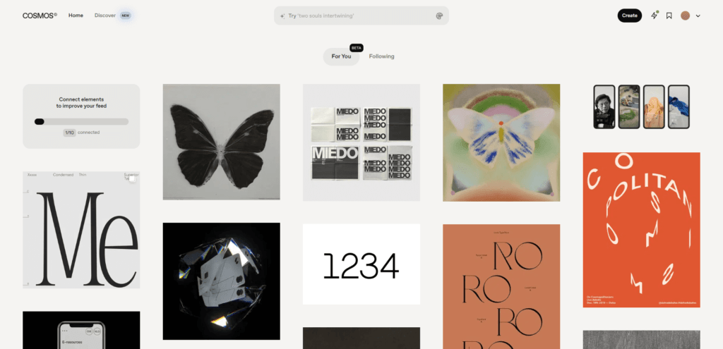 Cosmos.so como sitio de inspiración para diseño digital y moodboards