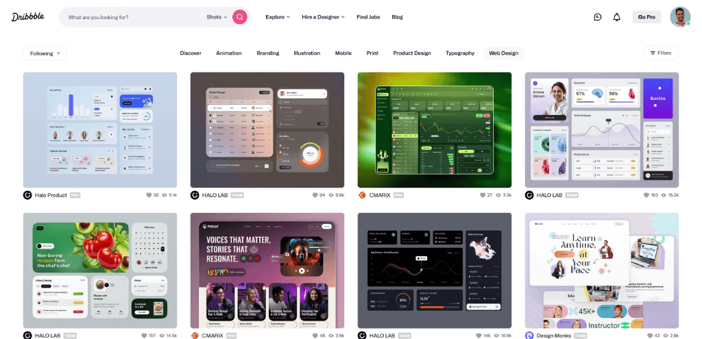 Dribbble como sitio de inspiración para diseño gráfico UI e ilustración