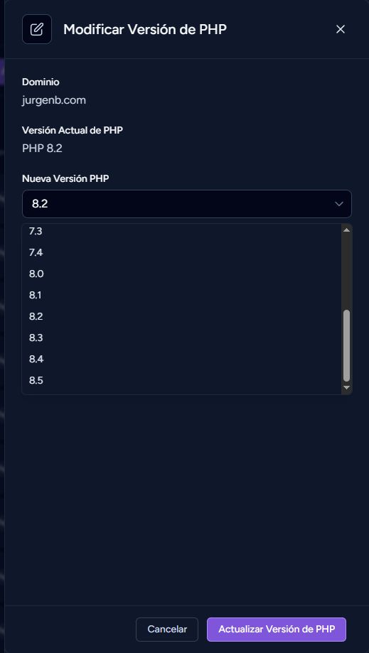 Modificar versión PHP